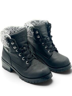 Lugz Empire Hi Fur Boots Womens 8 Black Faux Leather Fur Trim Combat Gorpcore
